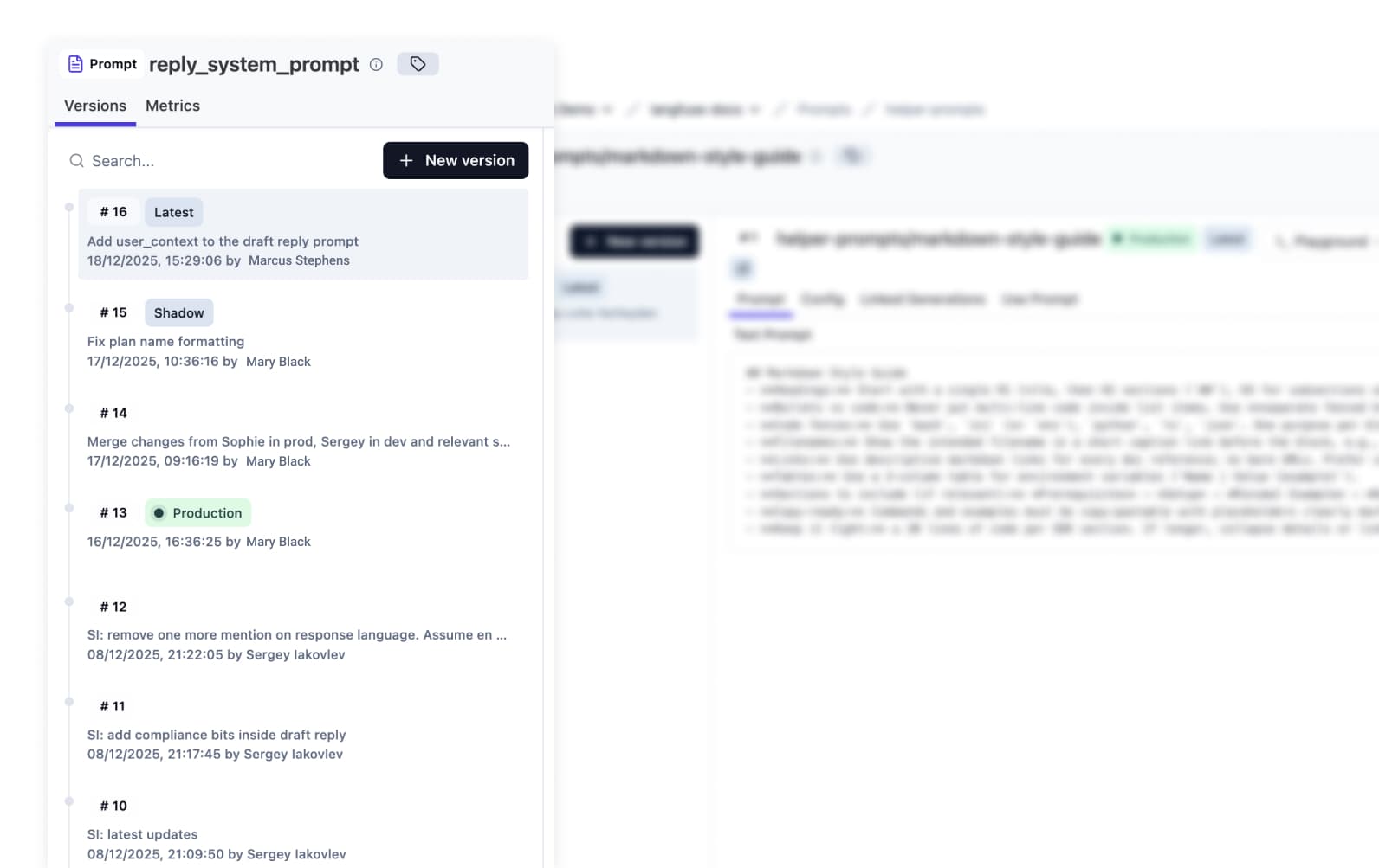 Screenshot of Canva's Prompt
Management